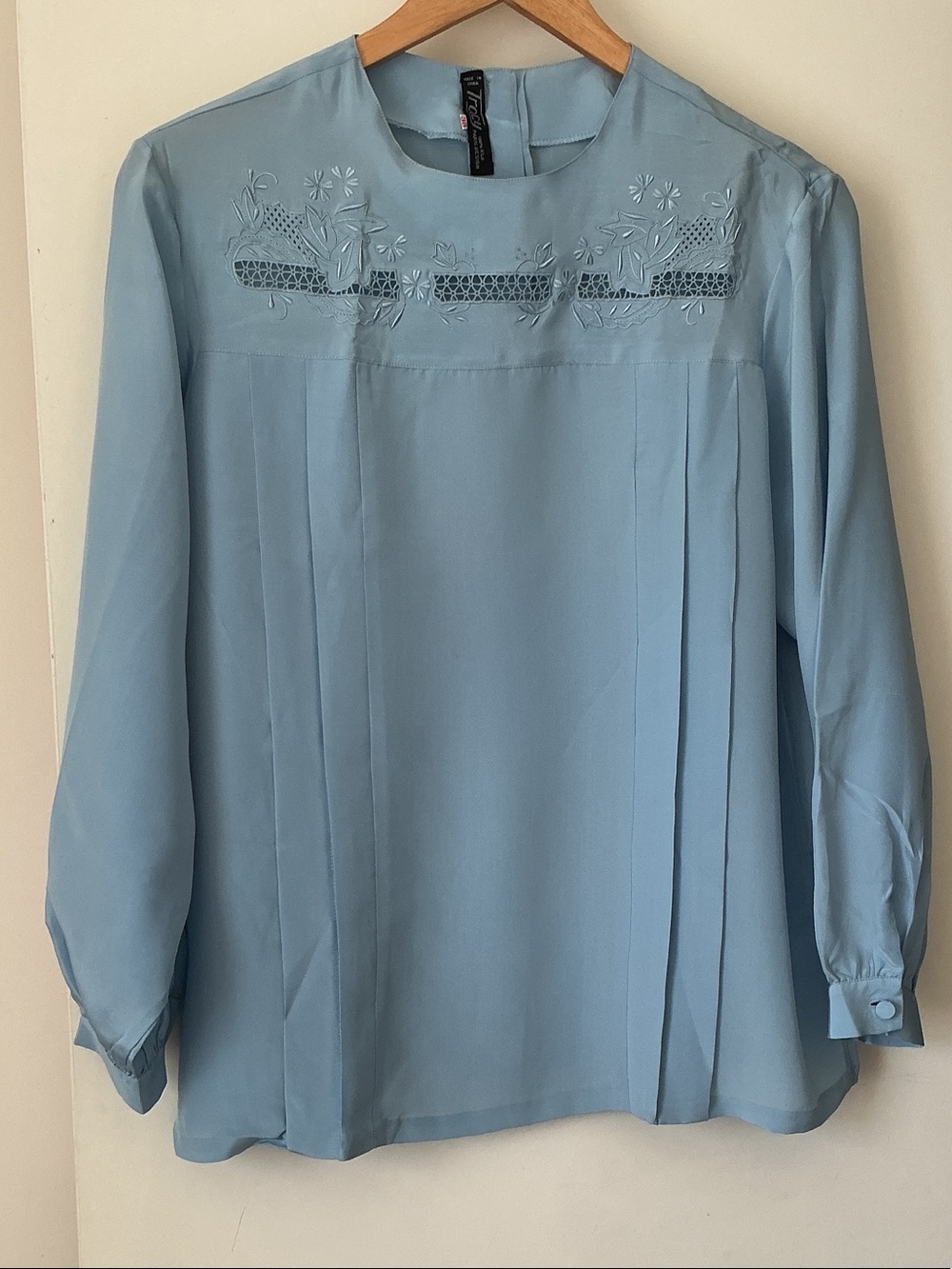 TRACY Light Blue Embroidered Pleat Front Blouse